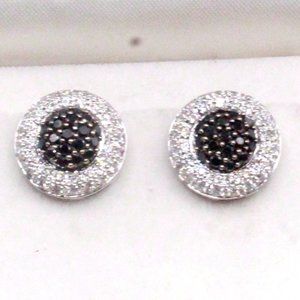 Contemporary 18K 750 Gold Black White Diamond Omega Back Earrings